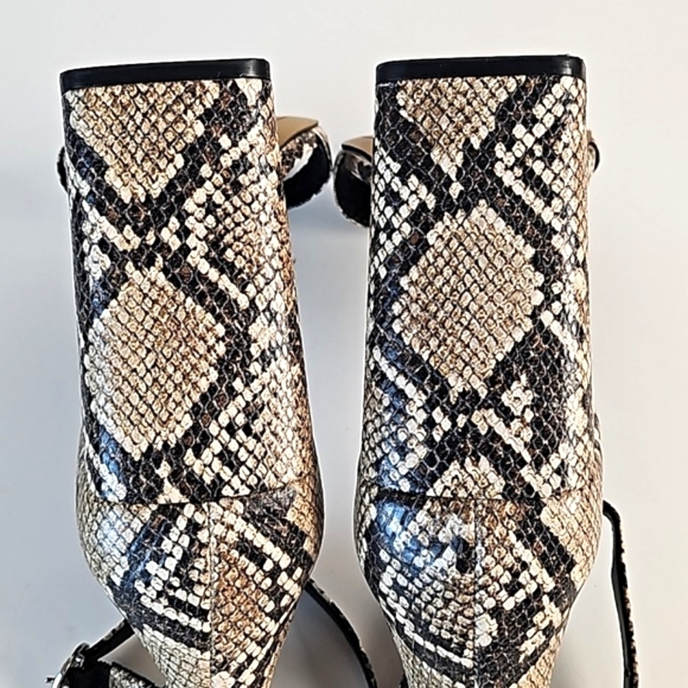 Chelsea & Violet Tara Leather Snake Print Block Heel Ankle Strap Sandal - Picture 12 of 16